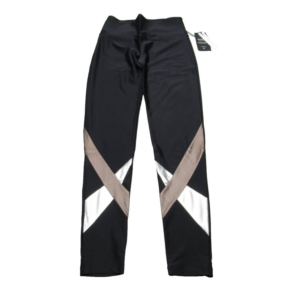 Lanston Running Leggings Women XS Black Wicking SPF50 Reflective Pull On USA NEW